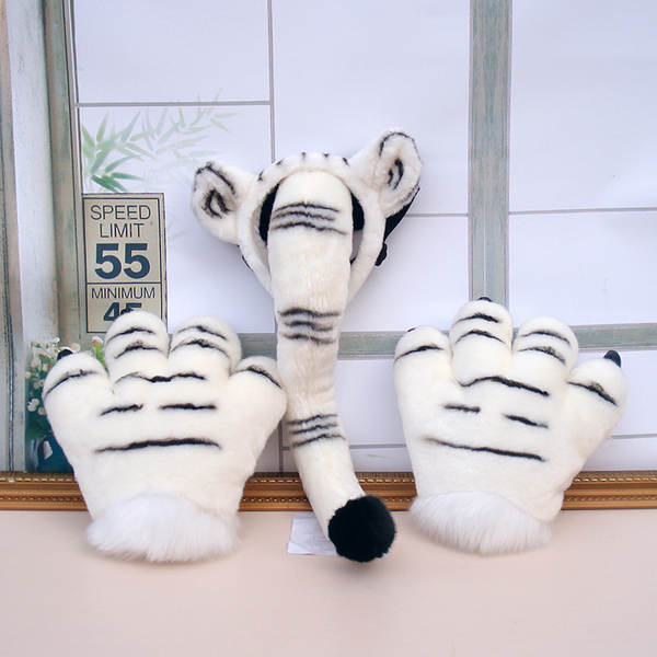 bonito tigre cauda pelúcia brinquedos de neve leão bonecas dinossauro punhos apresentação utensílios crianças presentes de aniversário
