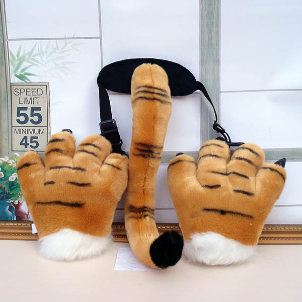 bonito tigre cauda pelúcia brinquedos de neve leão bonecas dinossauro punhos apresentação utensílios crianças presentes de aniversário