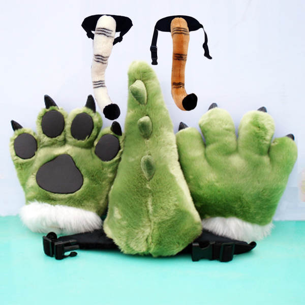 bonito tigre cauda pelúcia brinquedos de neve leão bonecas dinossauro punhos apresentação utensílios crianças presentes de aniversário