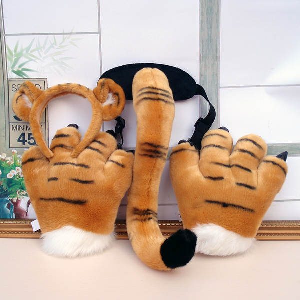 bonito tigre cauda pelúcia brinquedos de neve leão bonecas dinossauro punhos apresentação utensílios crianças presentes de aniversário