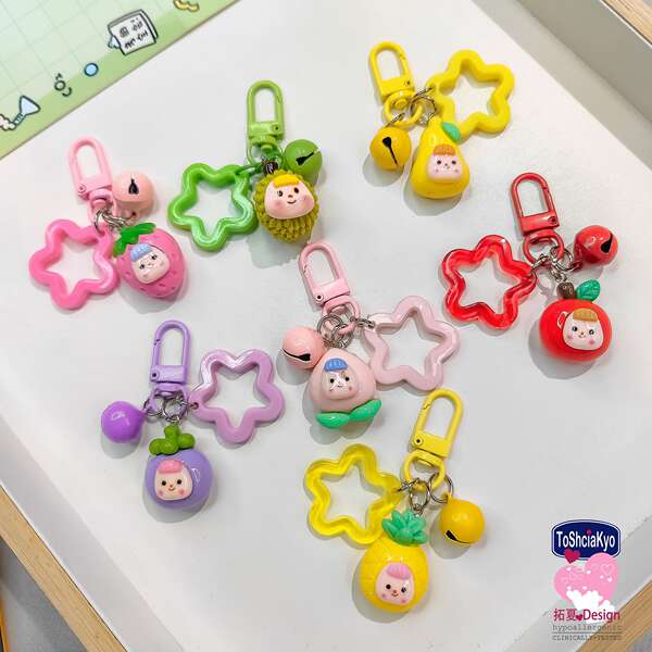 G64 bonecas coloridas bonecas de frutas tecelão de chave pequena suspensão criativa doce casaco de proteção para fones de ouvido da irmã