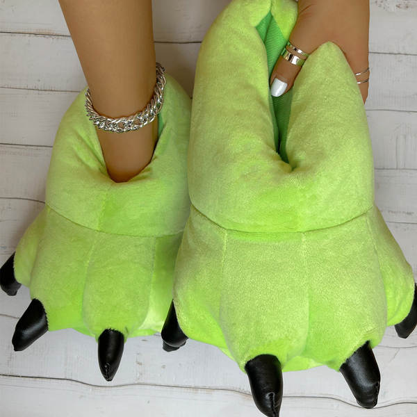 Inverno novo amor apartamento dinossauro Styles pernas sapatos de pelúcia super suave quente caricatura casa pernas de algodão sandálias