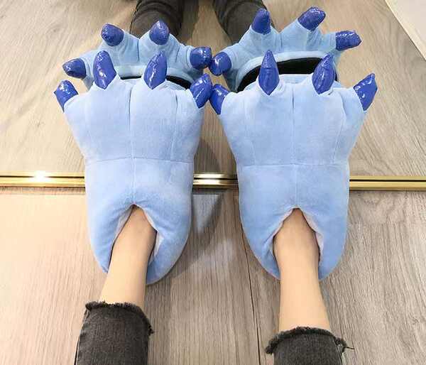 Inverno novo amor apartamento dinossauro Styles pernas sapatos de pelúcia super suave quente caricatura casa pernas de algodão sandálias