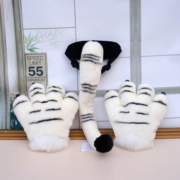 bonito tigre cauda pelúcia brinquedos de neve leão bonecas dinossauro punhos apresentação utensílios crianças presentes de aniversário