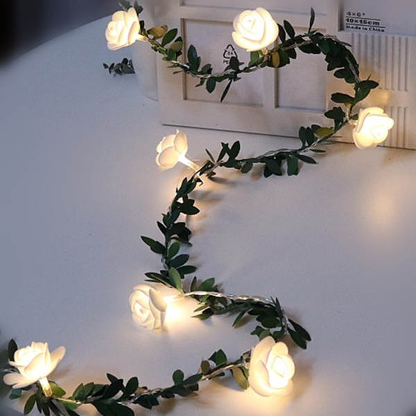 Simulador de lâmpadas LED de folhas verdes com lâmpadas de rosas com lâmpadas DIY de Natal decoradas com lâmpadas LED