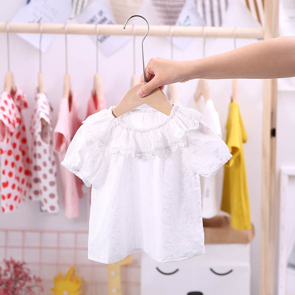 Vestido infantil de verão de vendas quentes 0-6 anos meninas coreanas tendência pura simples e fresco camisa de boneca branca para crianças