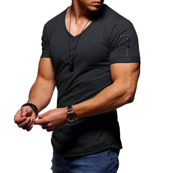 T-shirt masculino transfronteiriço roupas europeias e americanas comércio exterior homens V colarinho puro grande casaco casual T-shirt