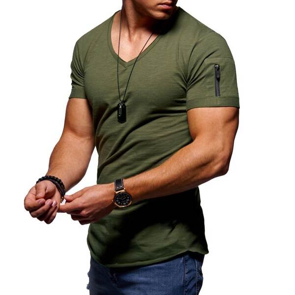 T-shirt masculino transfronteiriço roupas europeias e americanas comércio exterior homens V colarinho puro grande casaco casual T-shirt
