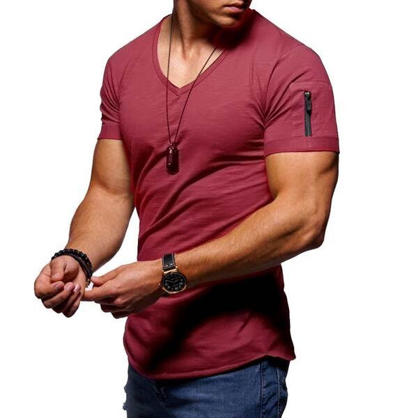 T-shirt masculino transfronteiriço roupas europeias e americanas comércio exterior homens V colarinho puro grande casaco casual T-shirt
