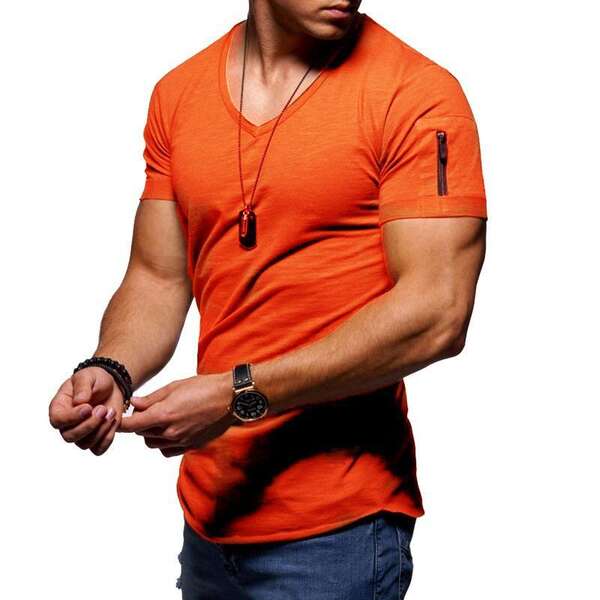 T-shirt masculino transfronteiriço roupas europeias e americanas comércio exterior homens V colarinho puro grande casaco casual T-shirt