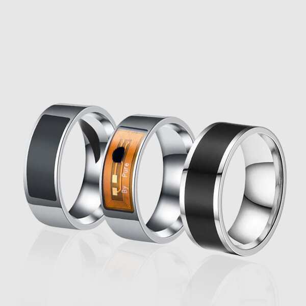 Transfronteiriço NFC celular etiqueta anel inteligente de aço inoxidável anel inteligente vestido inteligente semicírculo preto