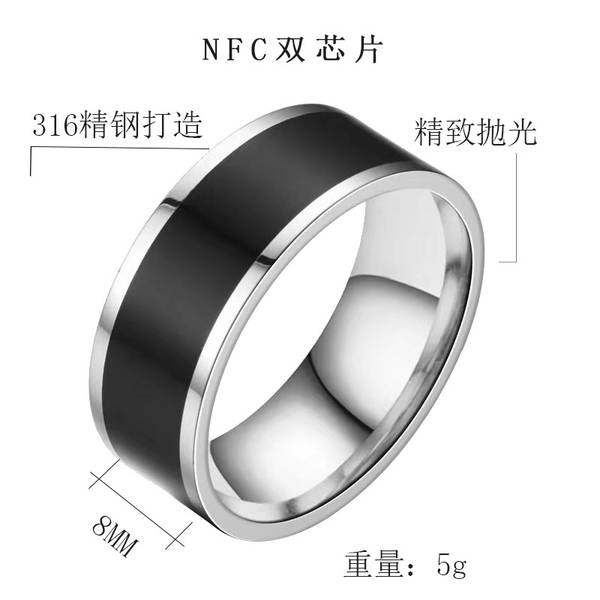 Transfronteiriço NFC celular etiqueta anel inteligente de aço inoxidável anel inteligente vestido inteligente semicírculo preto