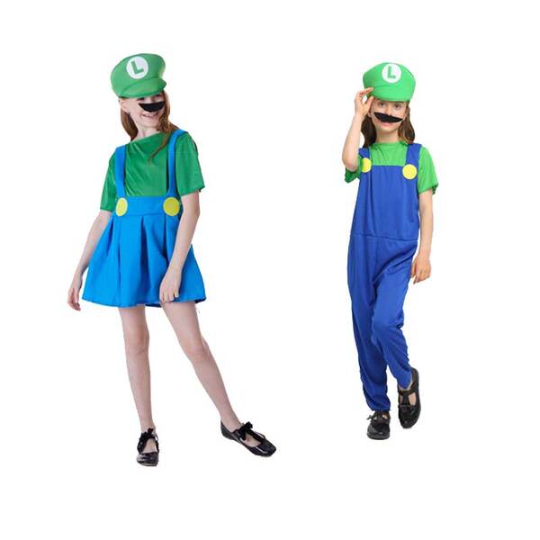 Halloween Super Mary Vestido Adulto Crianças Mario Vestido COSPLAY Desempenho de personagens animados Vestido