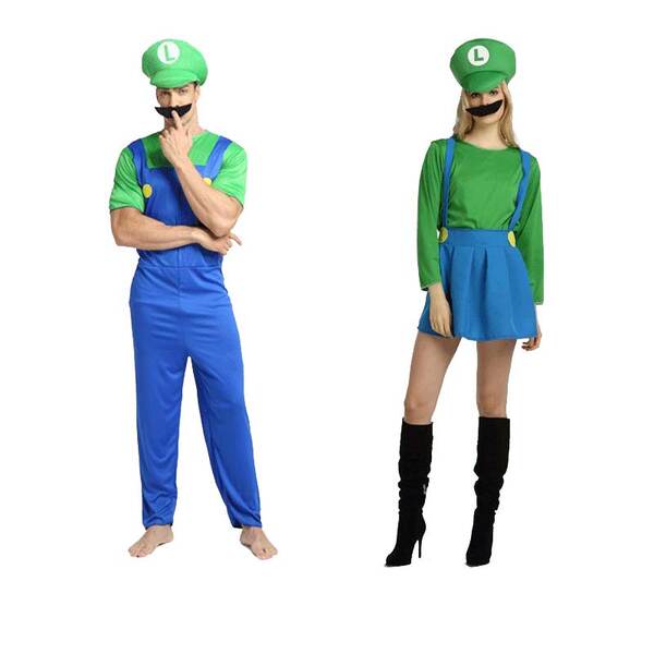 Halloween Super Mary Vestido Adulto Crianças Mario Vestido COSPLAY Desempenho de personagens animados Vestido