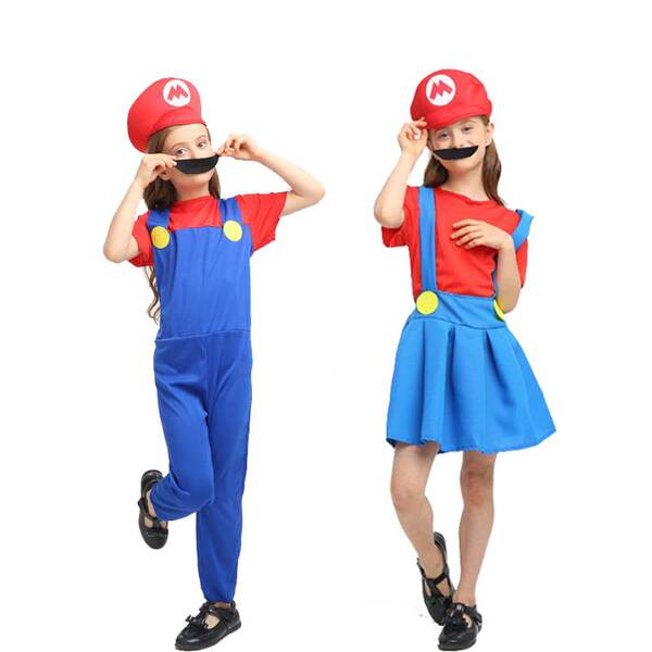 Halloween Super Mary Vestido Adulto Crianças Mario Vestido COSPLAY Desempenho de personagens animados Vestido