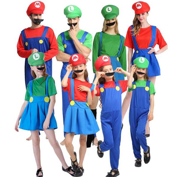 Halloween Super Mary Vestido Adulto Crianças Mario Vestido C
