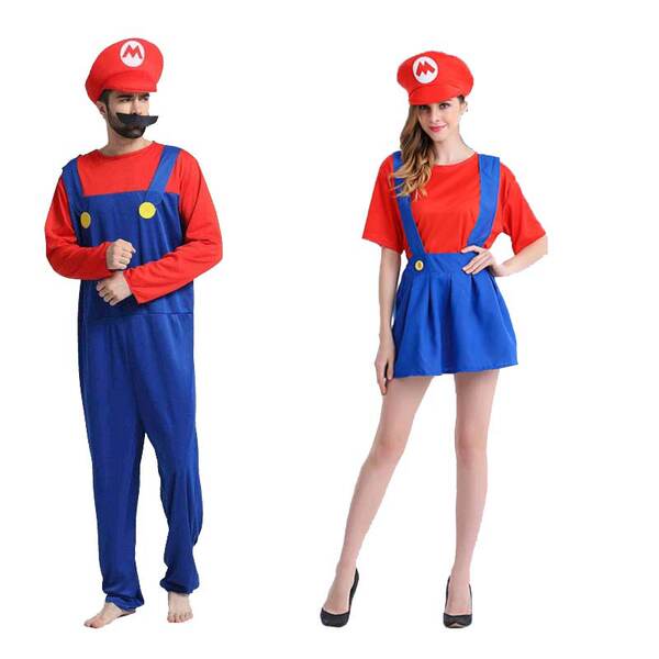 Halloween Super Mary Vestido Adulto Crianças Mario Vestido COSPLAY Desempenho de personagens animados Vestido