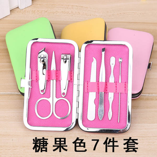 Caixa de couro 7 peças de kit de ferramentas de beleza do fabricante de pacotes de presentes de impressão LOGO faca de unhas de corte de unhas
