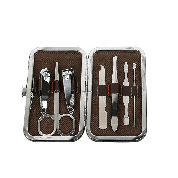 Caixa de couro 7 peças de kit de ferramentas de beleza do fabricante de pacotes de presentes de impressão LOGO faca de unhas de corte de unhas