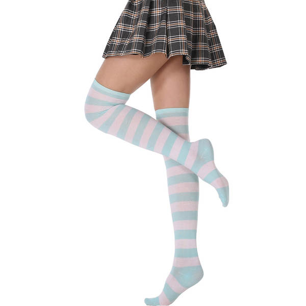 Meias Longas Femininas Azul e Branco