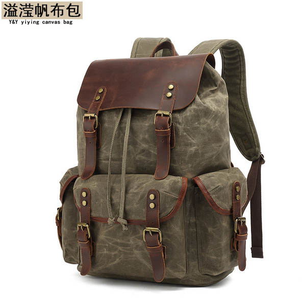 Mochila de couro e lona para notebook