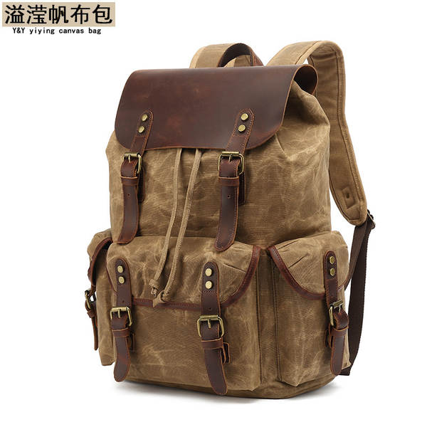 Mochila de couro e lona para notebook