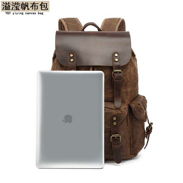 Mochila de couro e lona para notebook