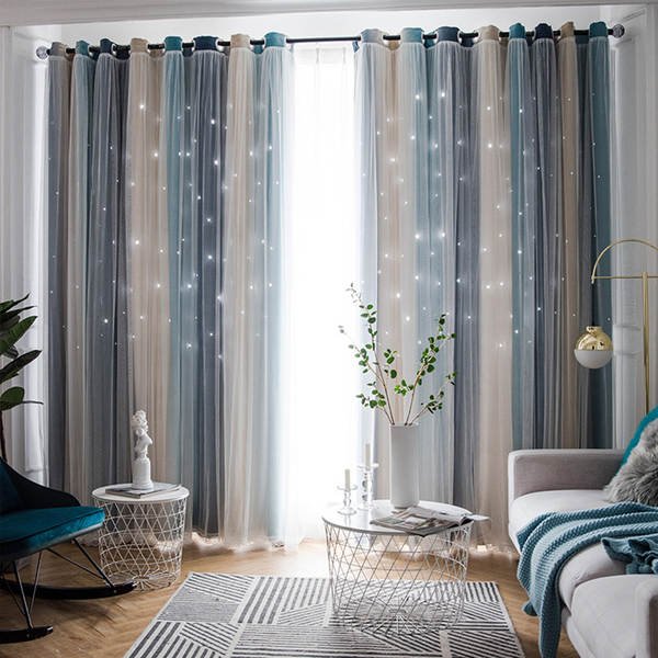 Morandy gradual estrela estrela cortinas tremer rede princesa vermelha cortinas duplas cortinas quarto cortinas