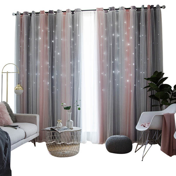 Morandy gradual estrela estrela cortinas tremer rede princesa vermelha cortinas duplas cortinas quarto cortinas