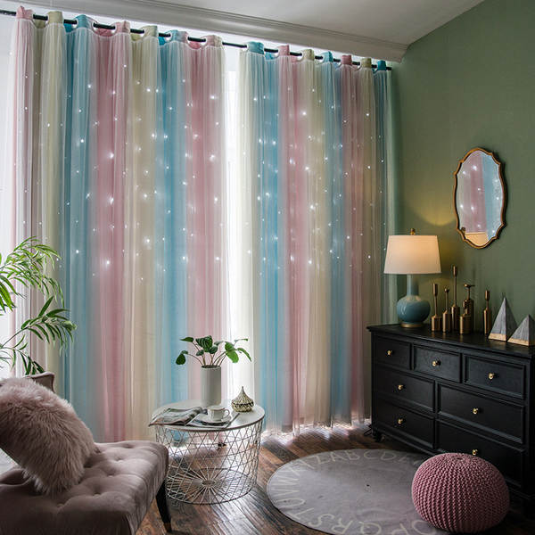 Morandy gradual estrela estrela cortinas tremer rede princesa vermelha cortinas duplas cortinas quarto cortinas
