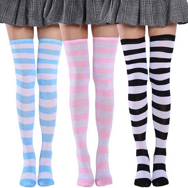 Meias Longas Femininas Azul e Branco