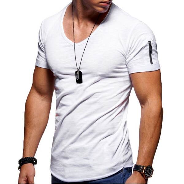 T-shirt masculino transfronteiriço roupas europeias e americanas comércio exterior homens V colarinho puro grande casaco casual T-shirt