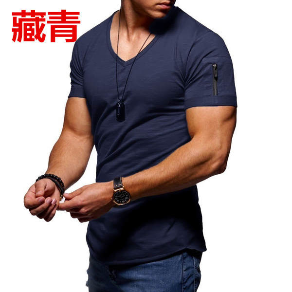 T-shirt masculino transfronteiriço roupas europeias e americanas comércio exterior homens V colarinho puro grande casaco casual T-shirt