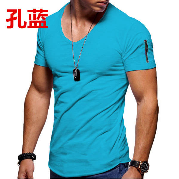 T-shirt masculino transfronteiriço roupas europeias e americanas comércio exterior homens V colarinho puro grande casaco casual T-shirt