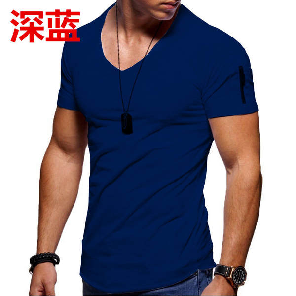 T-shirt masculino transfronteiriço roupas europeias e americanas comércio exterior homens V colarinho puro grande casaco casual T-shirt