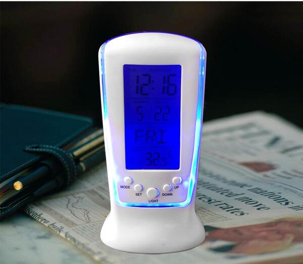 510 mini pequeno despertador LED noite música despertador silencioso preguiçoso relógio eletrônico temperatura do despertador