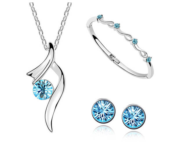 Jóias da Coréia da moda de centenas simples austríacos colares de cristal de colar de pulseira de joalharia três conjuntos 1368