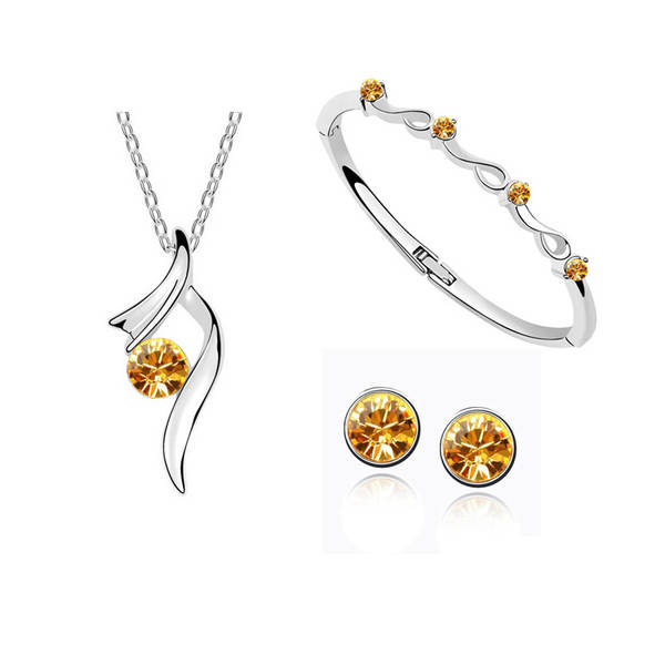 Jóias da Coréia da moda de centenas simples austríacos colares de cristal de colar de pulseira de joalharia três conjuntos 1368