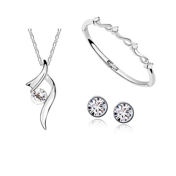 Jóias da Coréia da moda de centenas simples austríacos colares de cristal de colar de pulseira de joalharia três conjuntos 1368