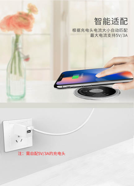 15W celular carregador sem fio incorporado USB carregador sem fio para celular para Samsung Apple 7.5W Huawei