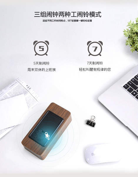 Novo relógio de madeira LED Home Sound Control Relógio inteligente LED Relógio criativo de luz noturna silencioso de temperatura de umidade