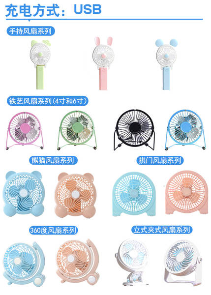 Novo USB Ferroviário Mini Ventilador dormitório estudante de desenho animado ventilador elétrico 4/6/8 polegadas disponível em troca
