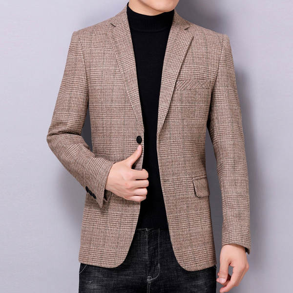 Primavera Outono Nova moda masculina vestido casual casaco de pelúcia homem de meia-idade solteiro uniforme vestido pequeno