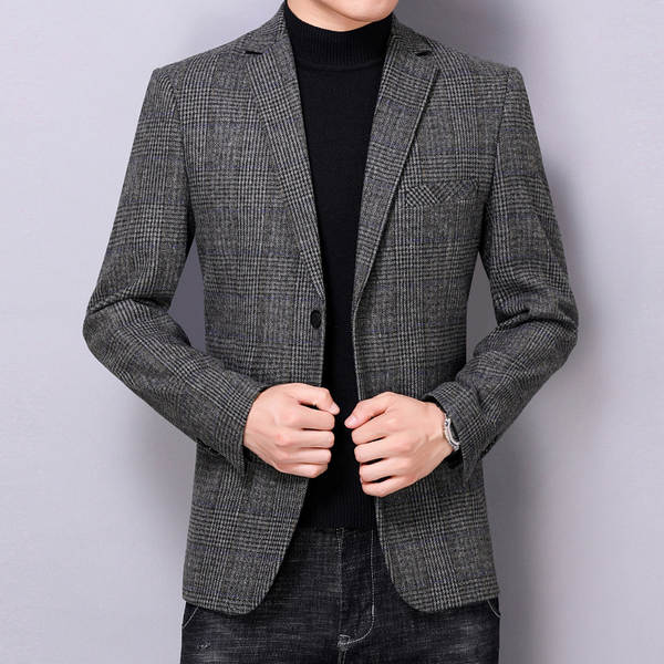 Primavera Outono Nova moda masculina vestido casual casaco de pelúcia homem de meia-idade solteiro uniforme vestido pequeno