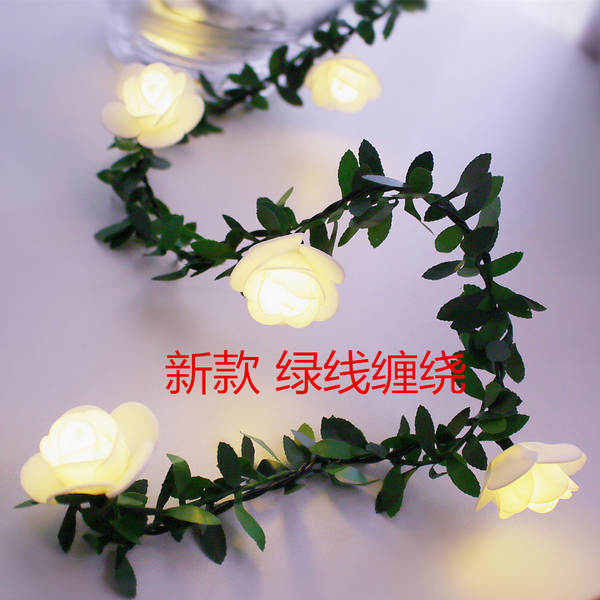 Simulador de lâmpadas LED de folhas verdes com lâmpadas de rosas com lâmpadas DIY de Natal decoradas com lâmpadas LED