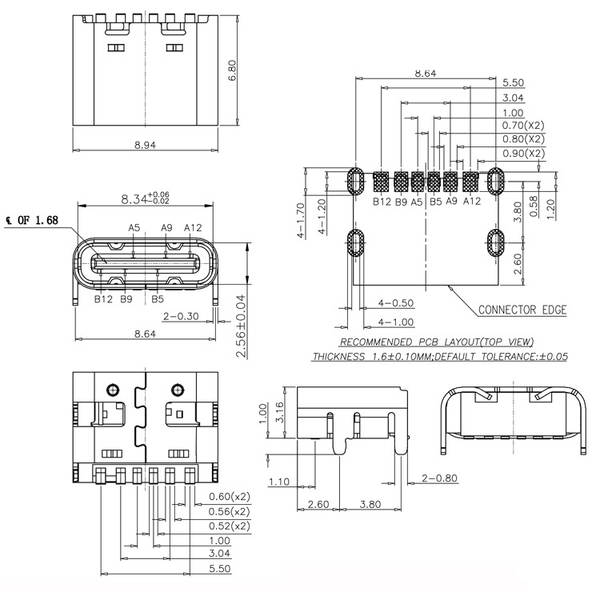 Fabricante de carregamento em tempo real tipo-c cadeira-mãe 6P plug-in simples tipo-c6pin cadeira-mãe placa-mãe de carregamento rápido flash