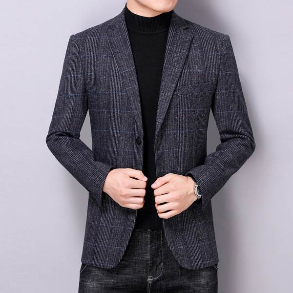 Primavera Outono Nova moda masculina vestido casual casaco de pelúcia homem de meia-idade solteiro uniforme vestido pequeno