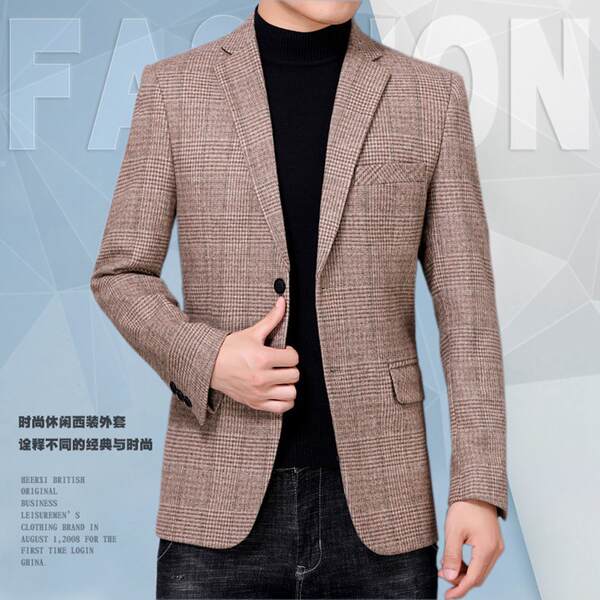 Primavera Outono Nova moda masculina vestido casual casaco de pelúcia homem de meia-idade solteiro uniforme vestido pequeno