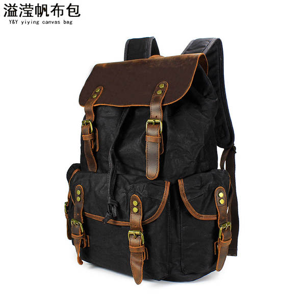 Mochila de couro e lona para notebook