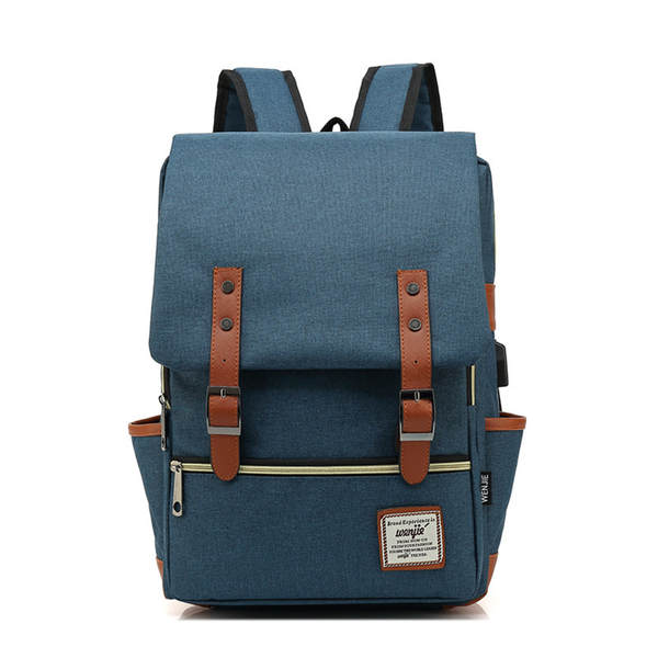 Novo modelo de comércio exterior usb personalidade vintage homens e mulheres veludo exterior grande mochila de viagem mochila de ombros de moda atacado um